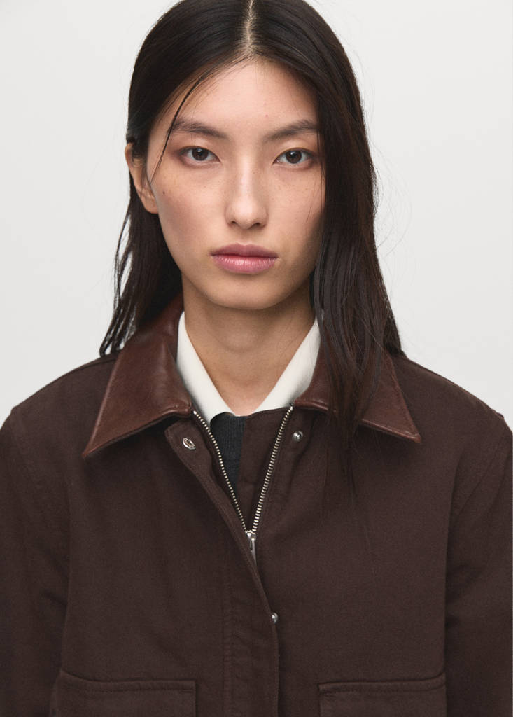 Parka En Jean Col En Cuir Synthétique