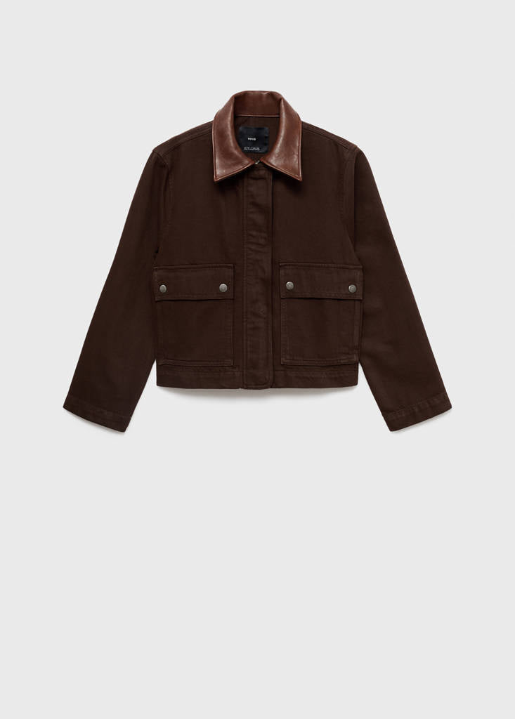 Parka En Jean Col En Cuir Synthétique