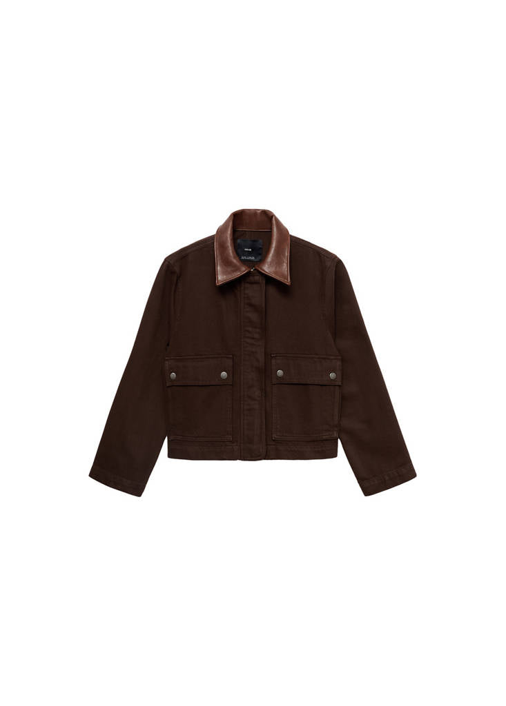 Parka En Jean Col En Cuir Synthétique