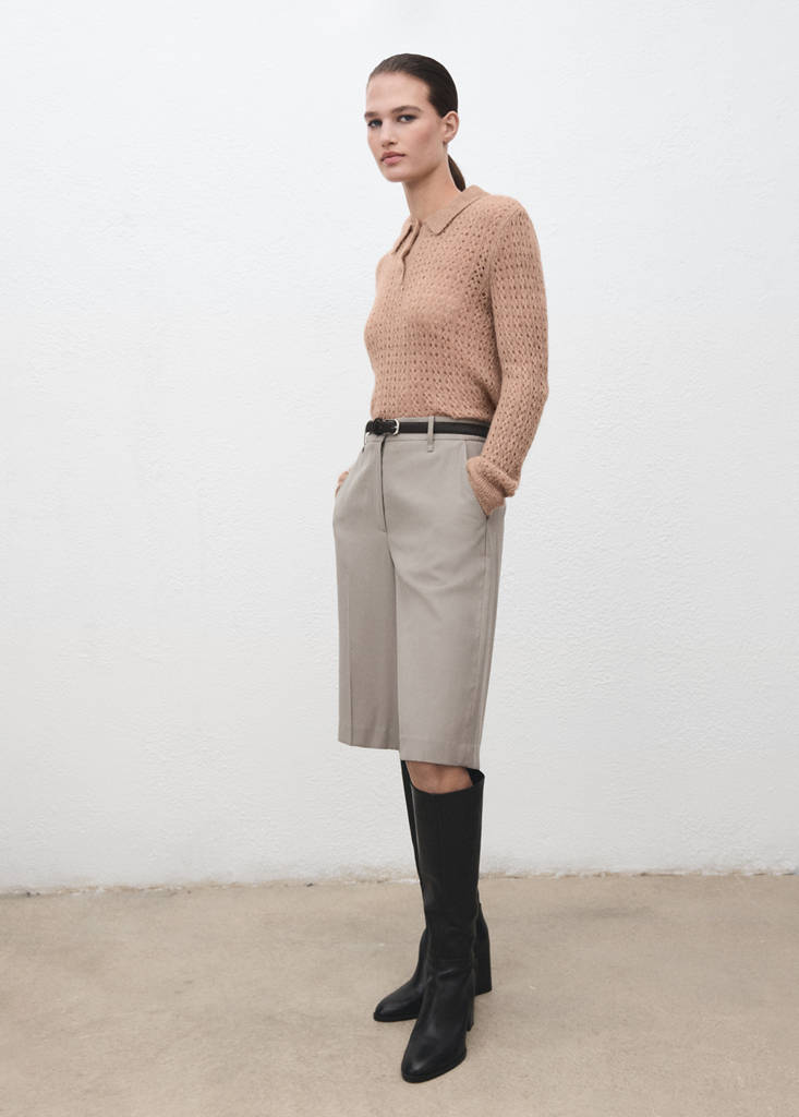 Pull-Over Maille Ajourée Col Polo