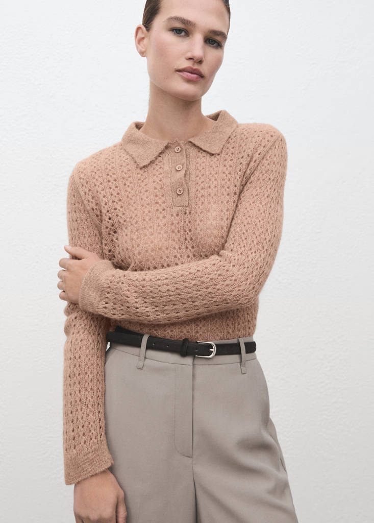 Pull-Over Maille Ajourée Col Polo