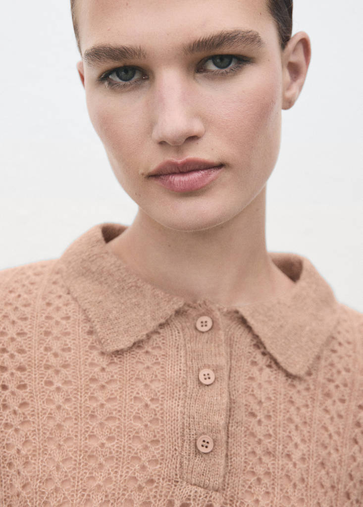Pull-Over Maille Ajourée Col Polo