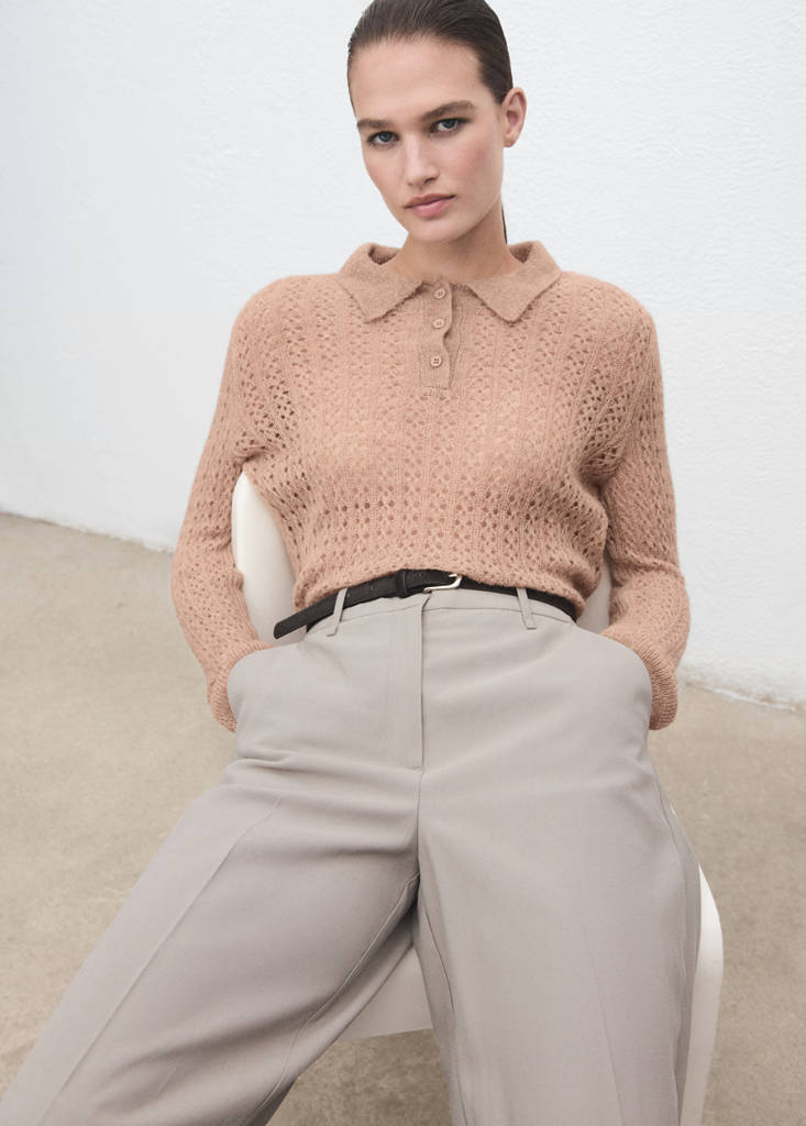 Pull-Over Maille Ajourée Col Polo