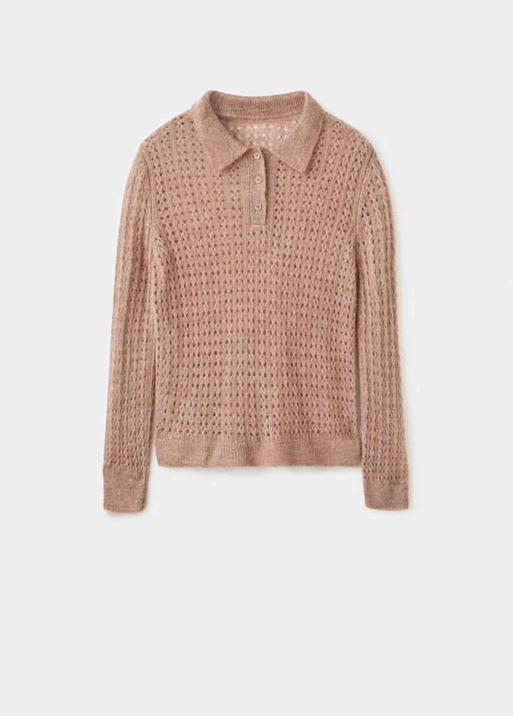 Pull-Over Maille Ajourée Col Polo