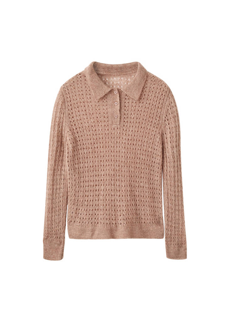 Pull-Over Maille Ajourée Col Polo
