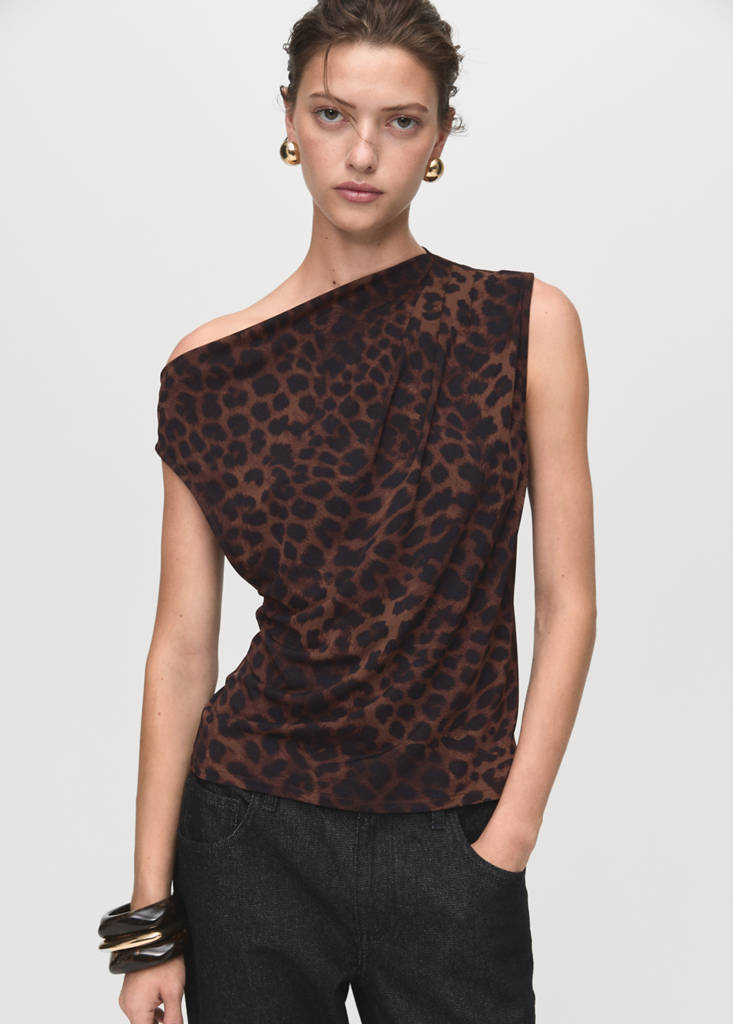Haut Léopard Col Asymétrique