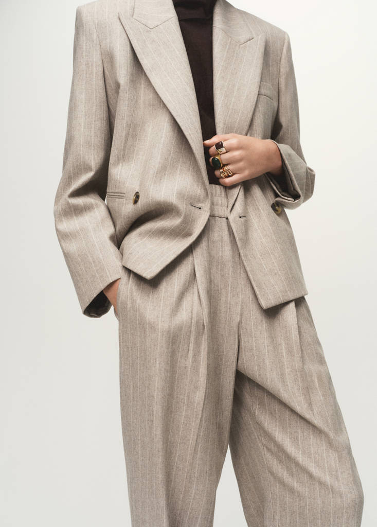 Pantalon De Costume En Laine À Rayures Fines