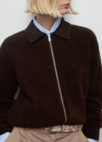 Veste En Maille Bouclée Avec Col En Velours Côtelé