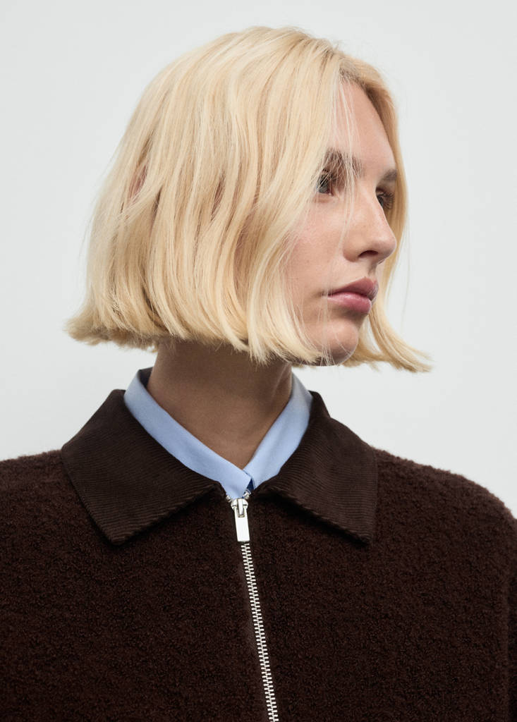 Veste En Maille Bouclée Avec Col En Velours Côtelé