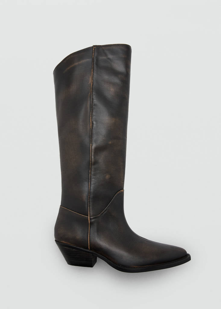 Bottes En Cuir Effet Usé