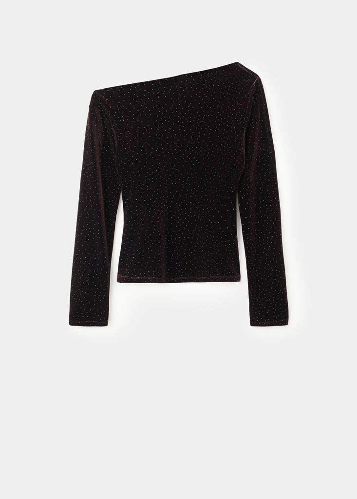 T-Shirt Velours Brillant Asymétrique