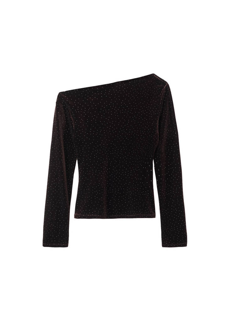 T-Shirt Velours Brillant Asymétrique
