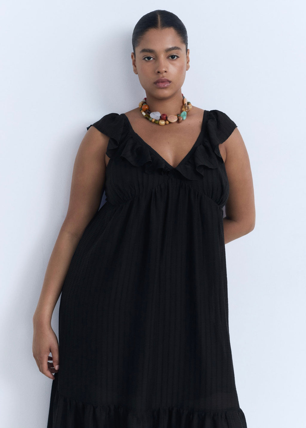 Robe Longue À Col Volanté
