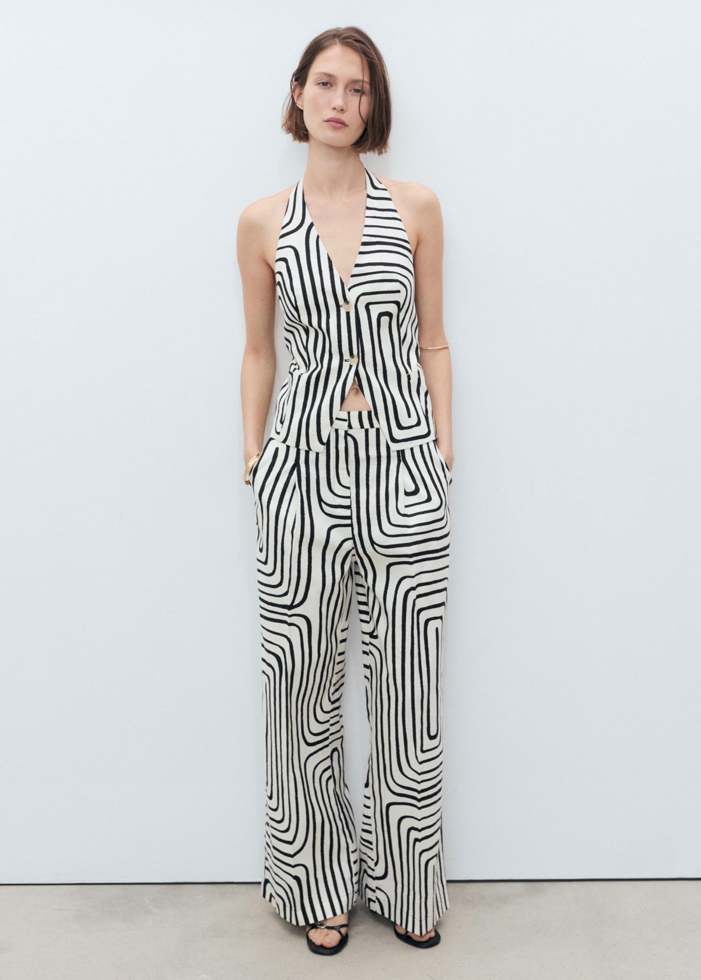 Pantalon Lin Imprimé Géométrique