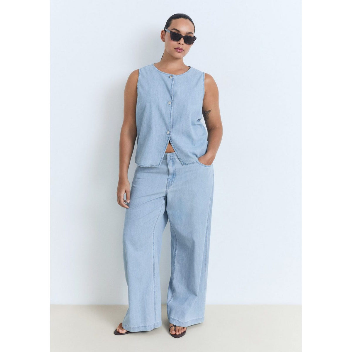 Pantalon Denim Wideleg Taille Normale