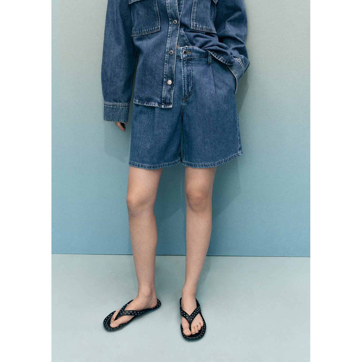 Bermuda En Jean Taille Normale À Pinces
