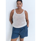 Bermuda En Jean Taille Normale À Pinces