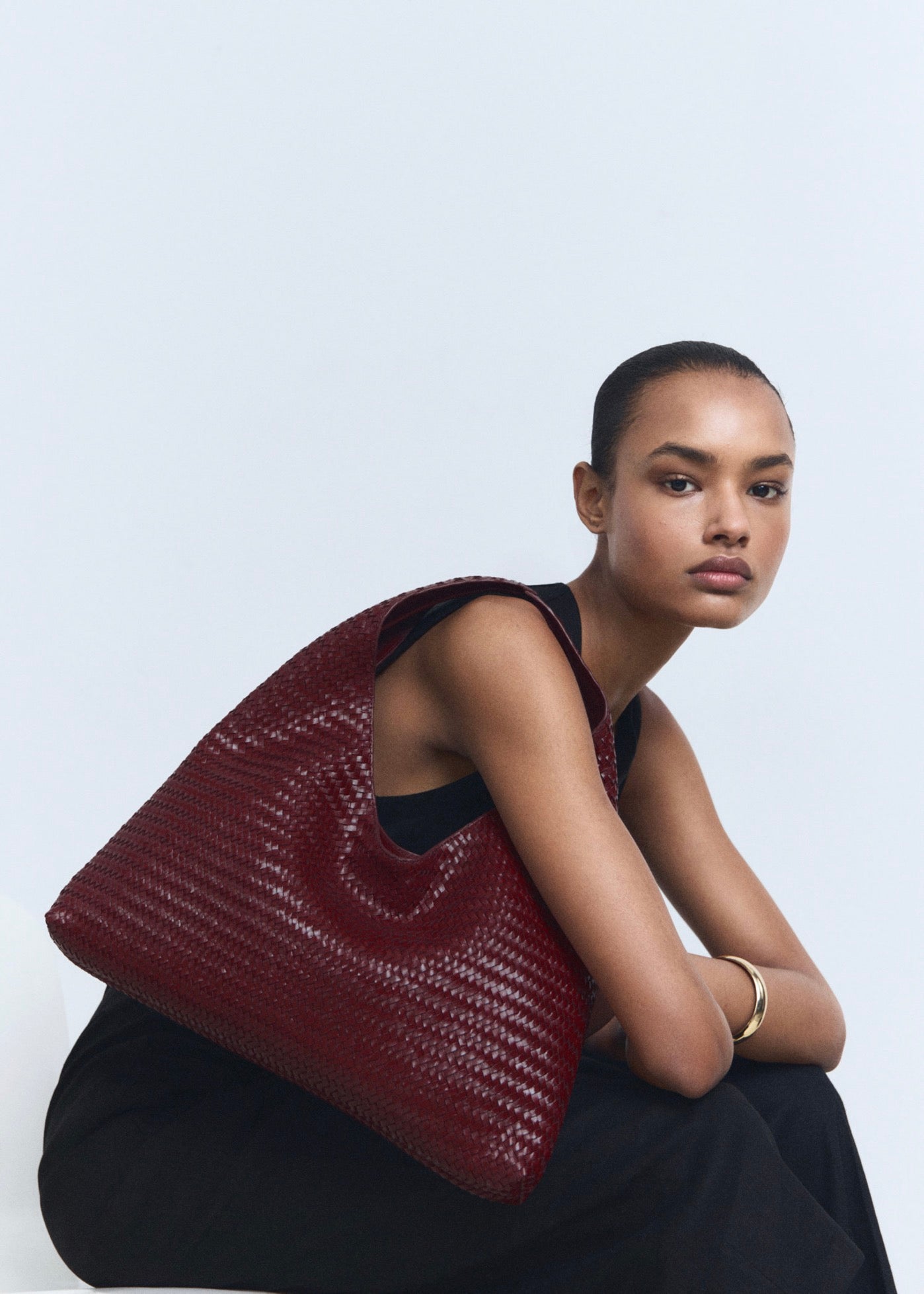 Sac Porté Épaule Cuir Tressé Moyen