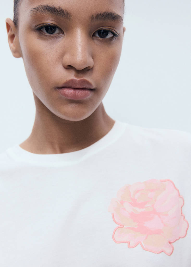 T-Shirt Coton Détail Fleur