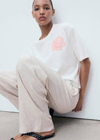 T-Shirt Coton Détail Fleur