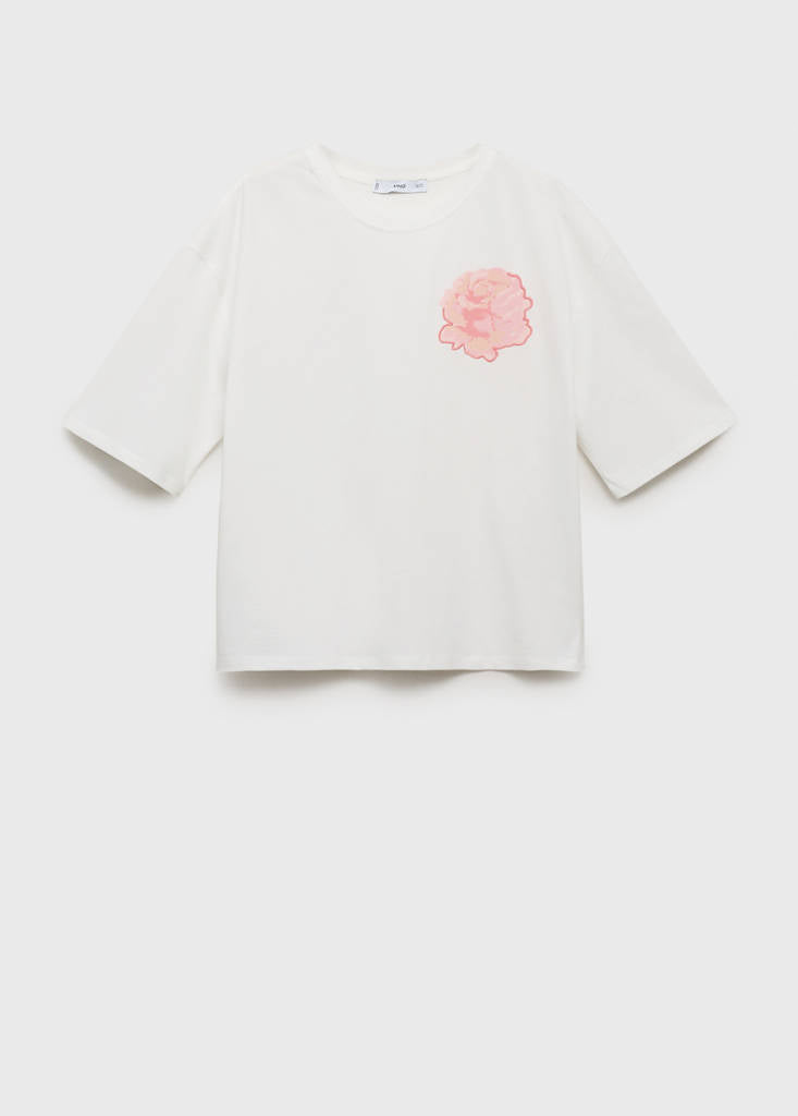 T-Shirt Coton Détail Fleur