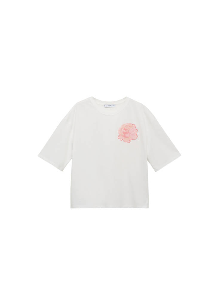 T-Shirt Coton Détail Fleur