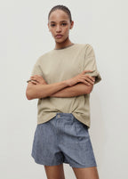 Short Denim À Pinces Et Rayures