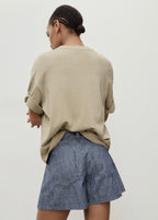 Short Denim À Pinces Et Rayures
