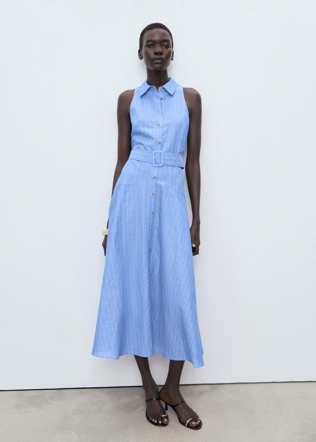 Robe Chemise Lin Mélangé À Rayures