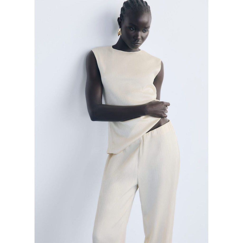 Pantalon Plissé Taille Élastique