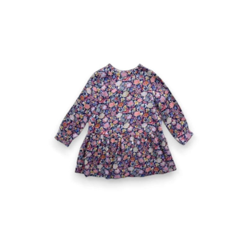 Bonpoint - Robe Bleue À Fleurs Jaunes Et Rouges - 4 Ans