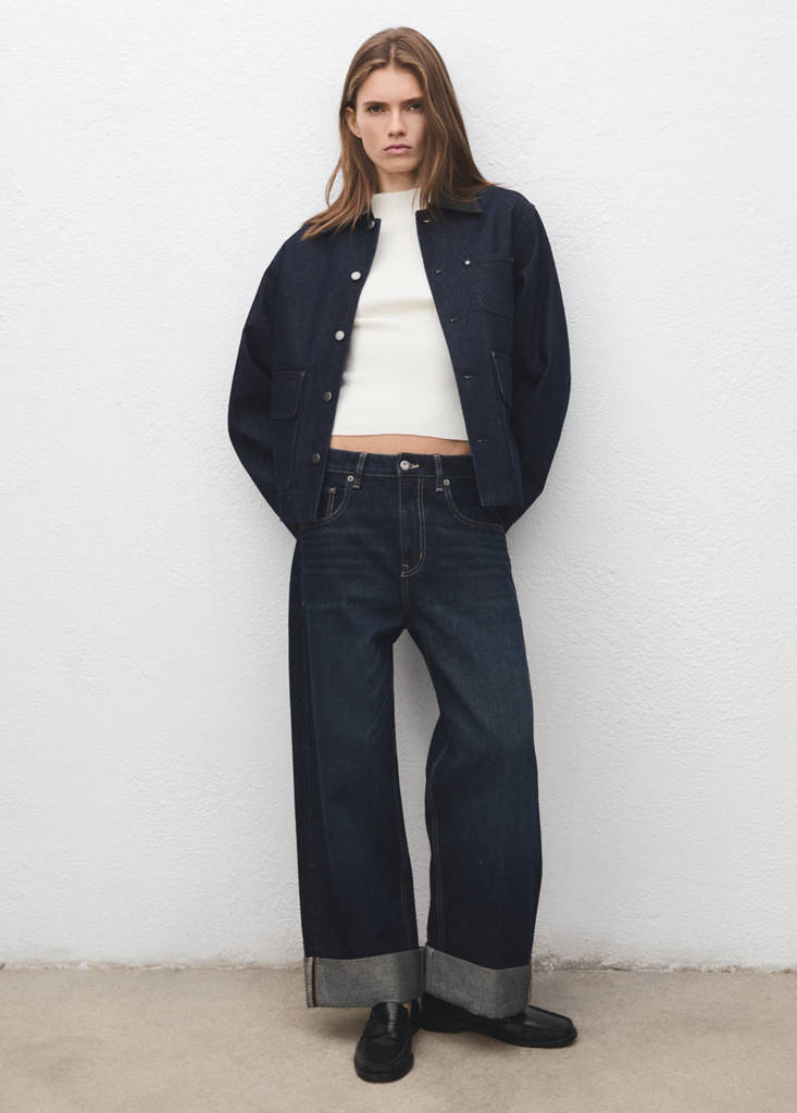 Veste En Jean Col En Cuir Synthétique