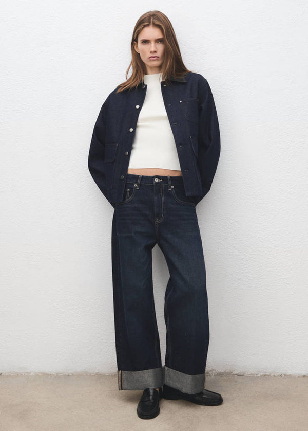 Veste En Jean Col En Cuir Synthétique