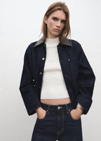 Veste En Jean Col En Cuir Synthétique