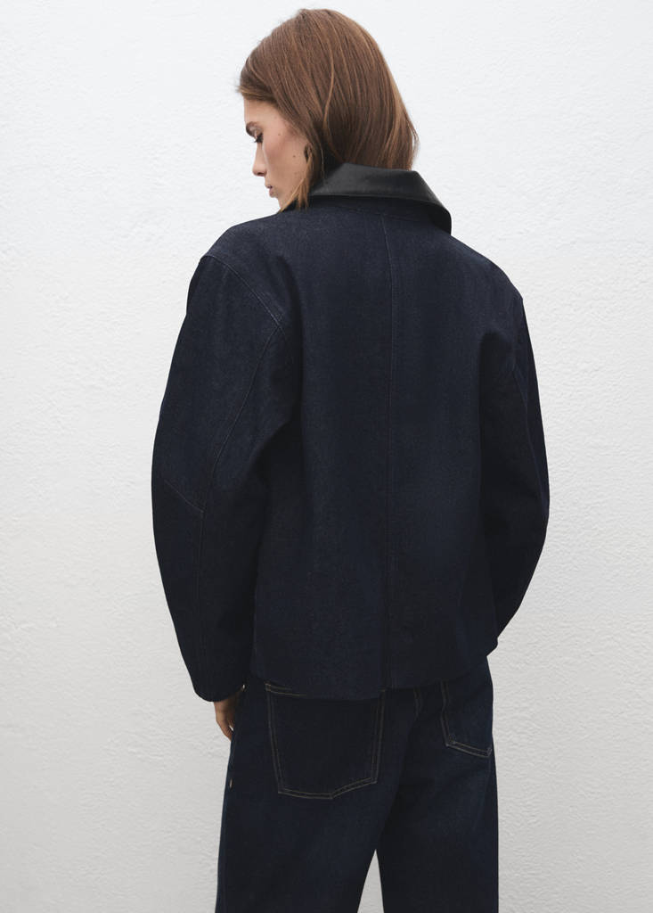 Veste En Jean Col En Cuir Synthétique
