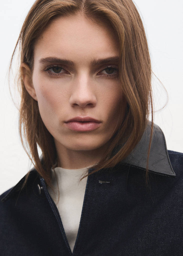 Veste En Jean Col En Cuir Synthétique