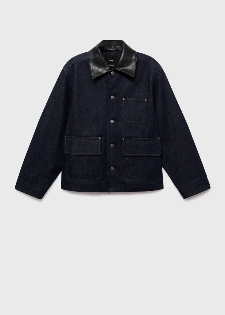 Veste En Jean Col En Cuir Synthétique