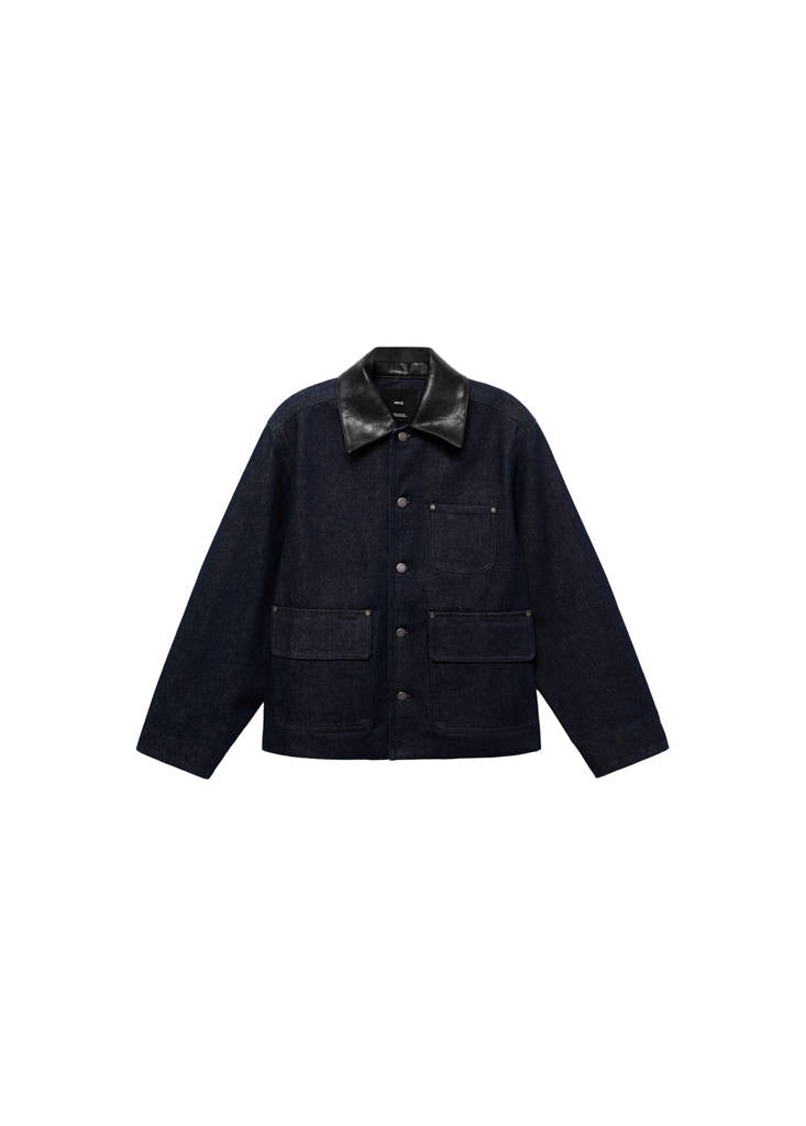Veste En Jean Col En Cuir Synthétique