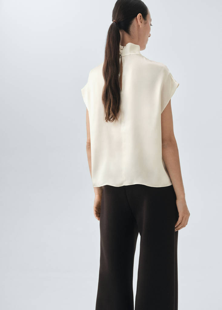 Blouse 100 % Soie Satinée Col Montant
