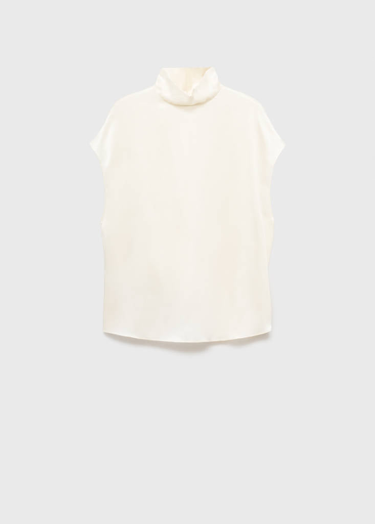 Blouse 100 % Soie Satinée Col Montant