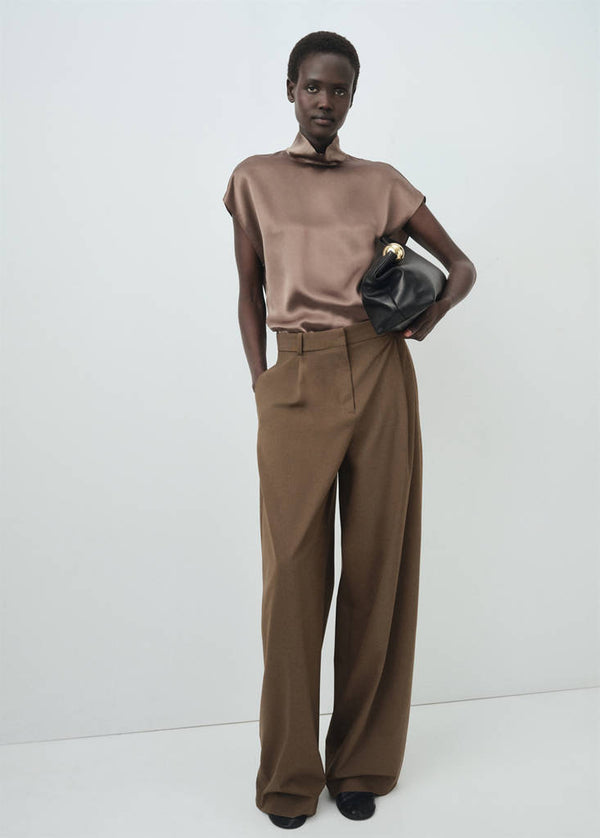 Blouse 100 % Soie Satinée Col Montant
