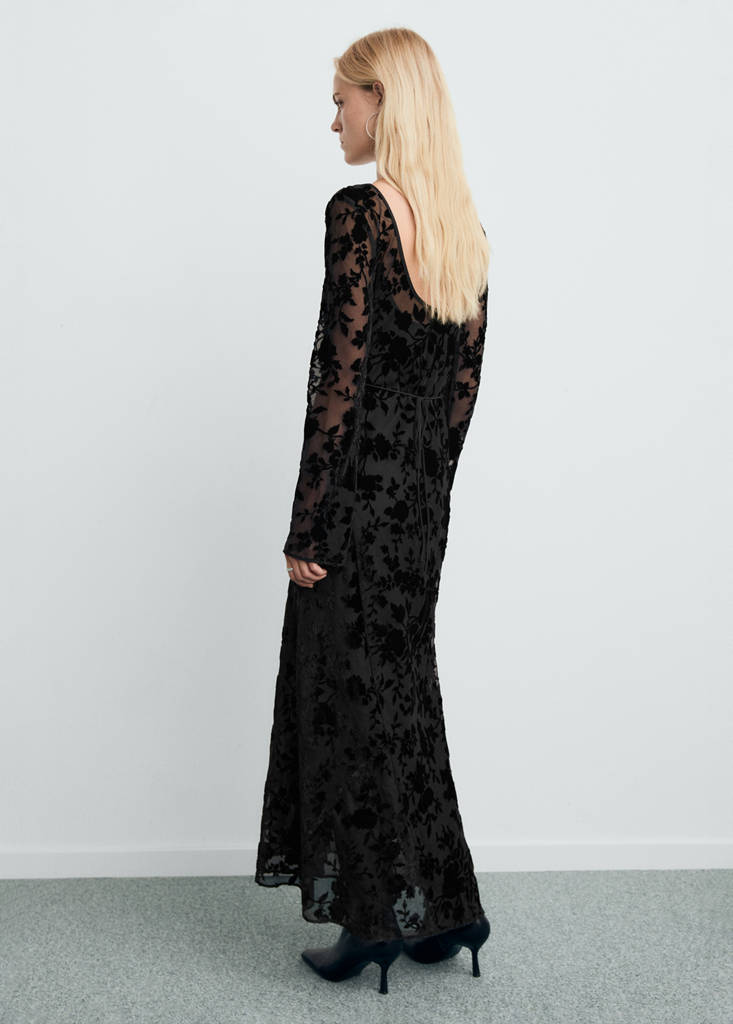 Robe Jacquard Floral Manches Cloche