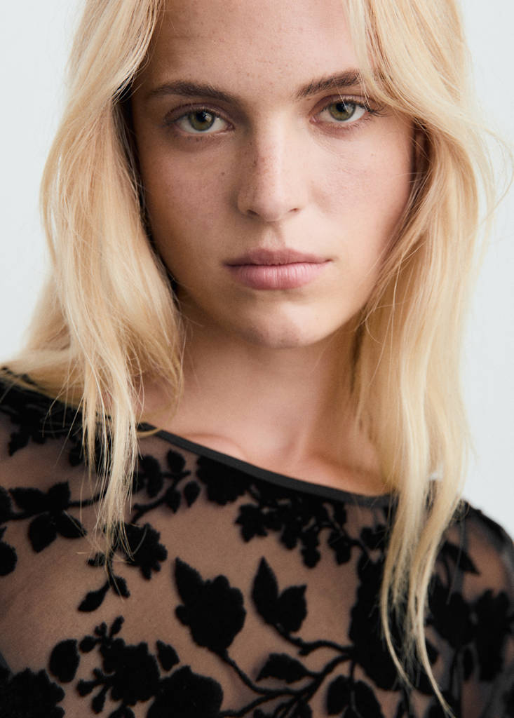 Robe Jacquard Floral Manches Cloche