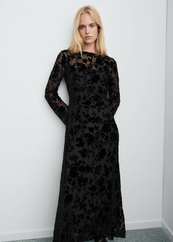 Robe Jacquard Floral Manches Cloche