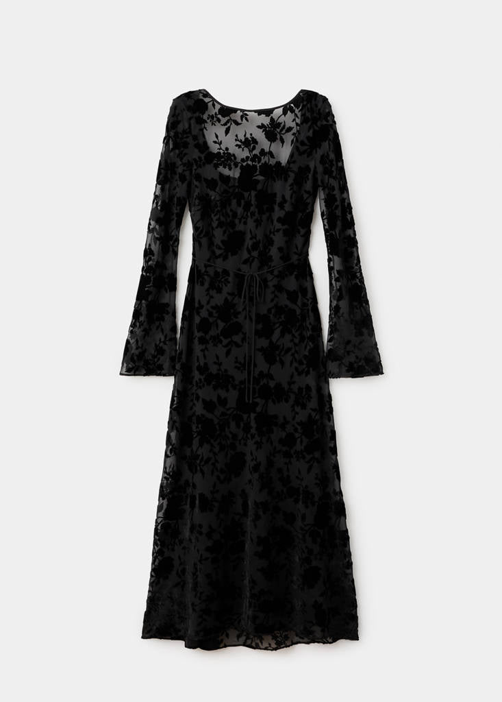 Robe Jacquard Floral Manches Cloche