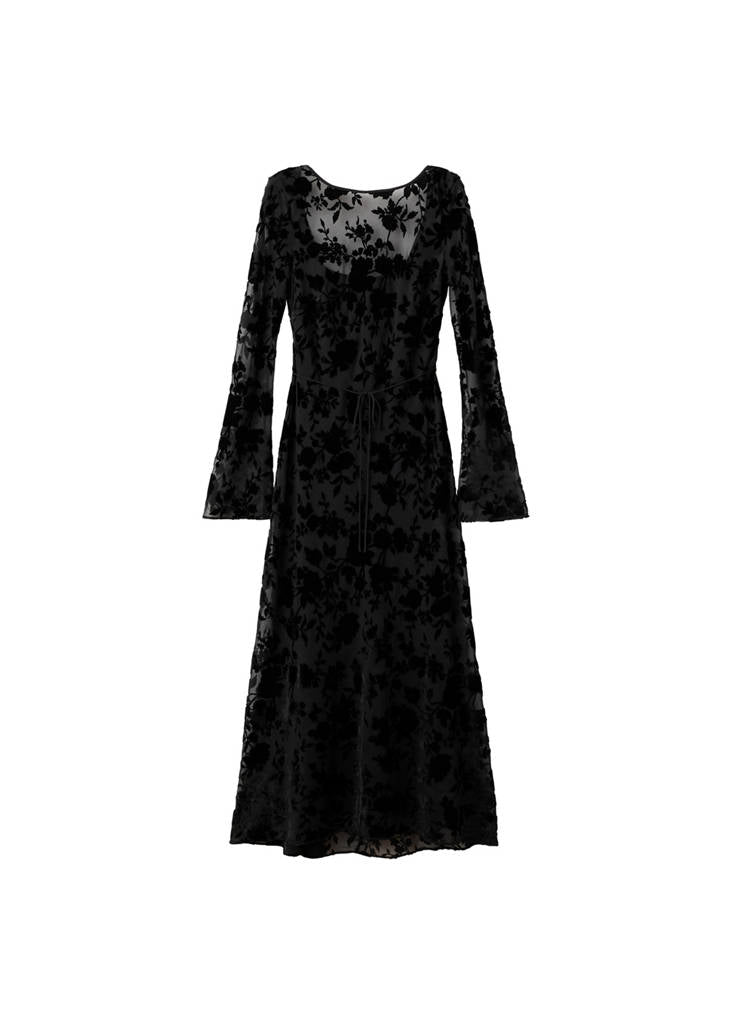 Robe Jacquard Floral Manches Cloche