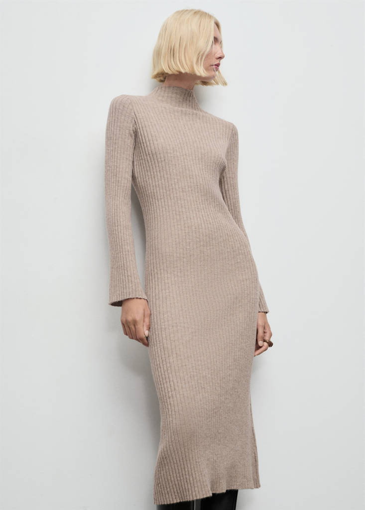 Robe Maille Côtelée Col Montant