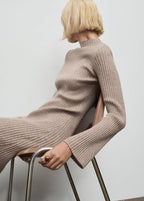 Robe Maille Côtelée Col Montant