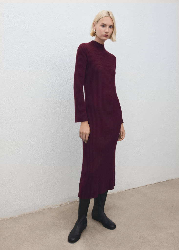 Robe Maille Côtelée Col Montant