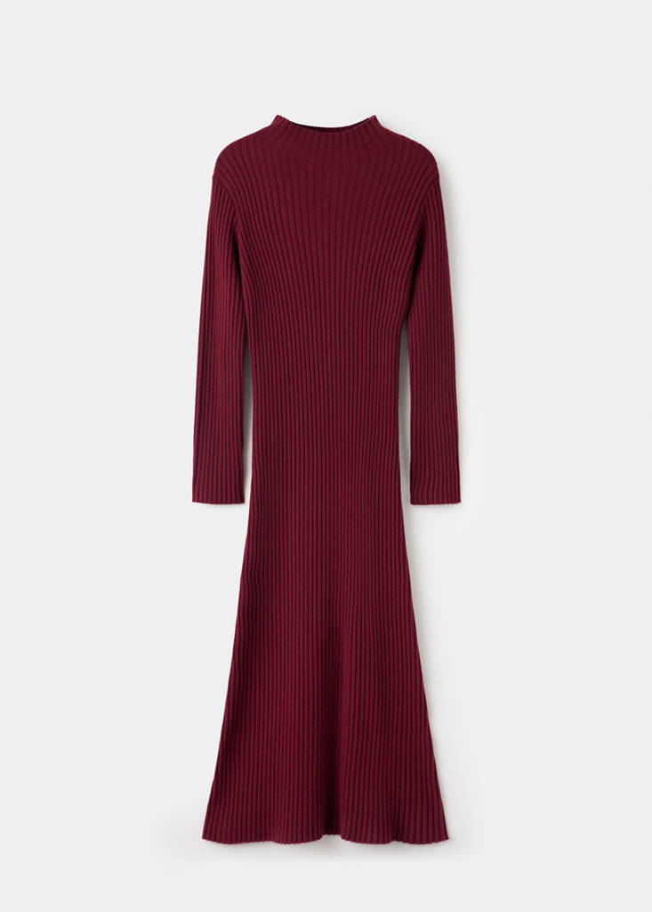 Robe Maille Côtelée Col Montant